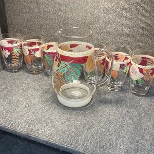 Hand painted pitch and 8 glasses